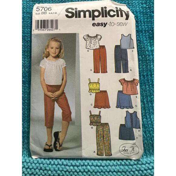 Simplicity 5706 pattern girls blouse capri pants skirt tank top size 5 6 7 8 - Picture 1 of 6
